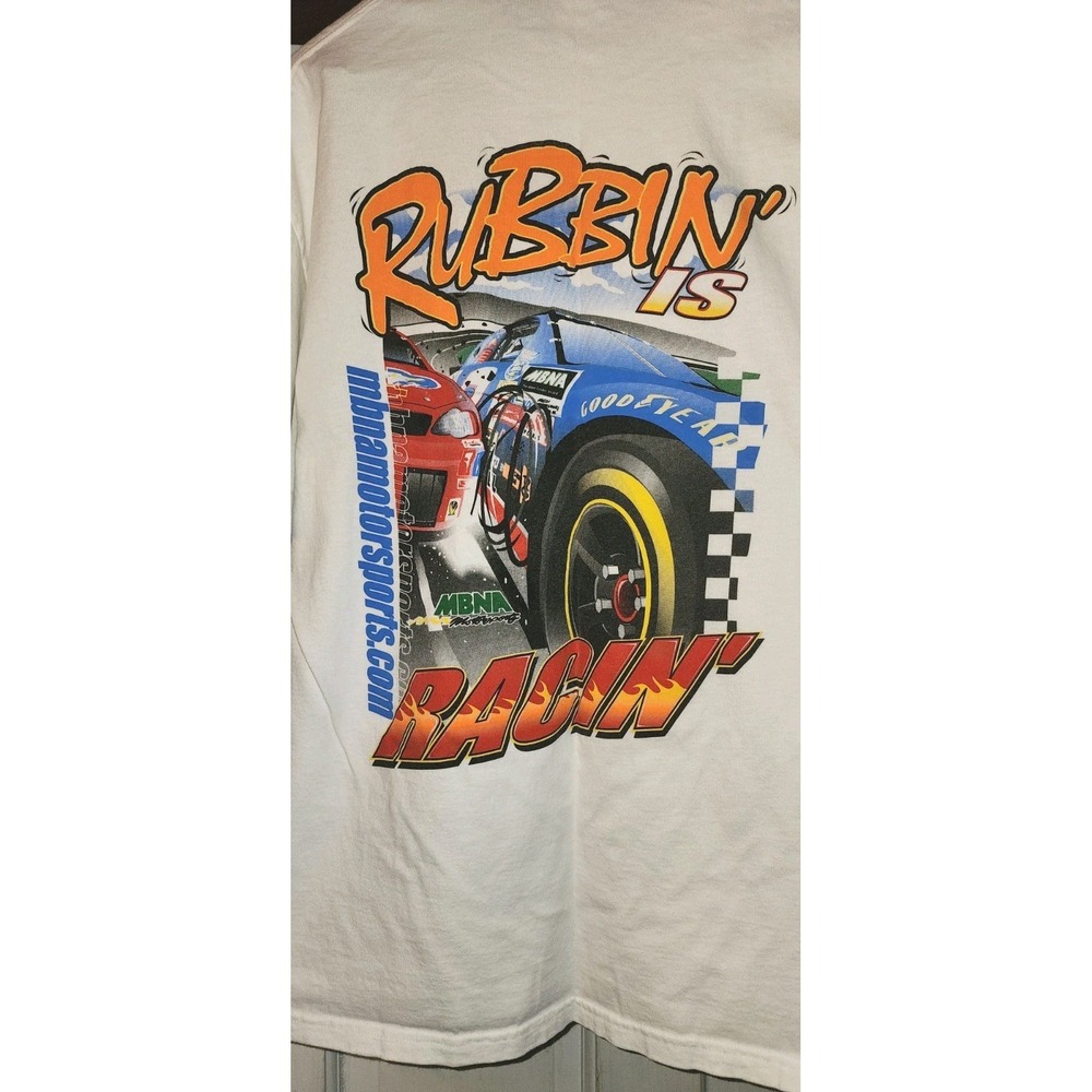 Vintage NASCAR 2000 MBNA Motorsports T-Shirt XL Rubbing Is Racing Rare Y2K